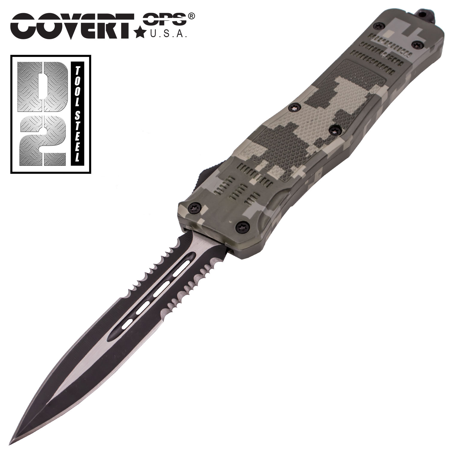 Covert OPS USA OTF Automatic Knife 9 inch Camo D2 Steel Blade DEdge