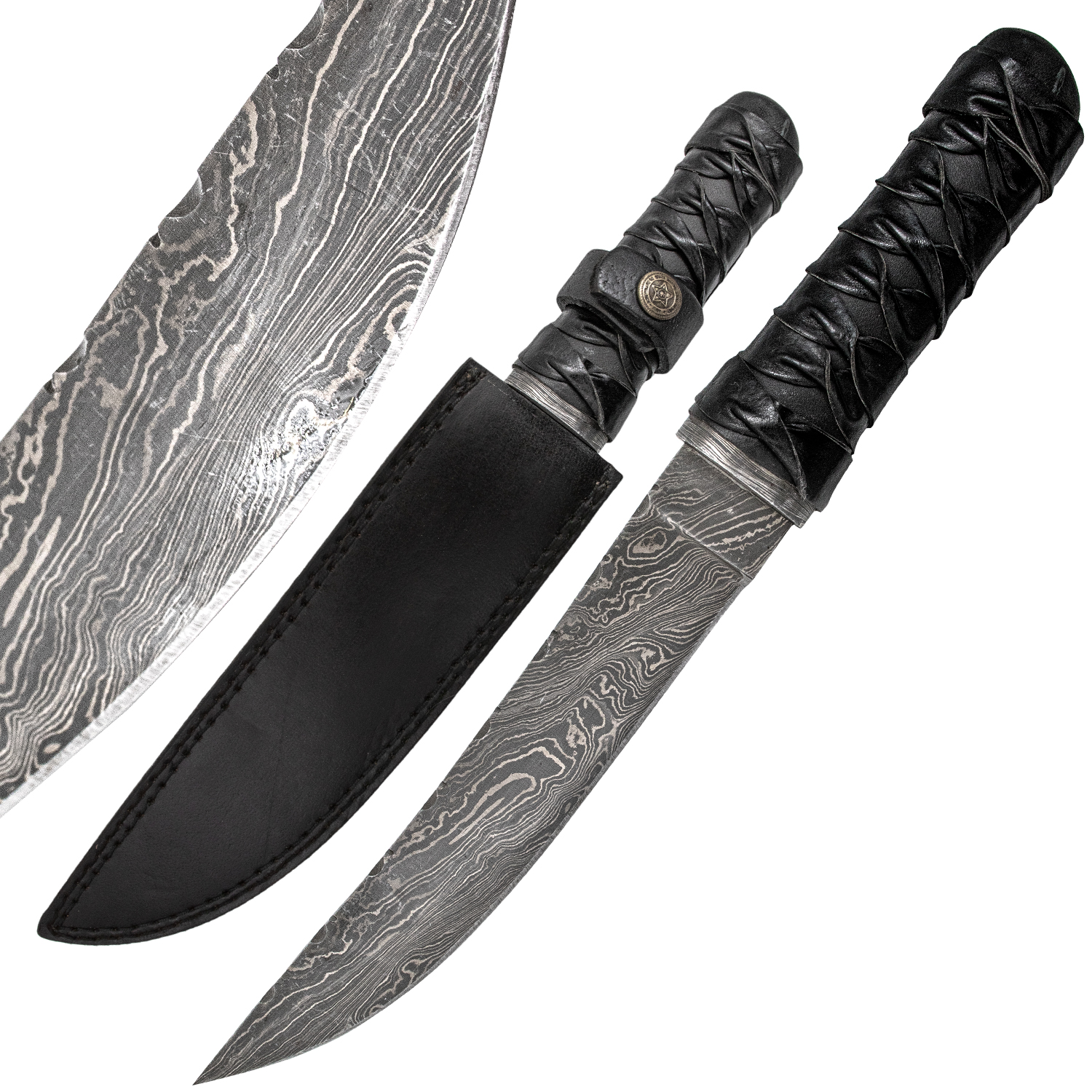 Red Deer Big Boy Leather Wrapped Damascus Hunting Knife