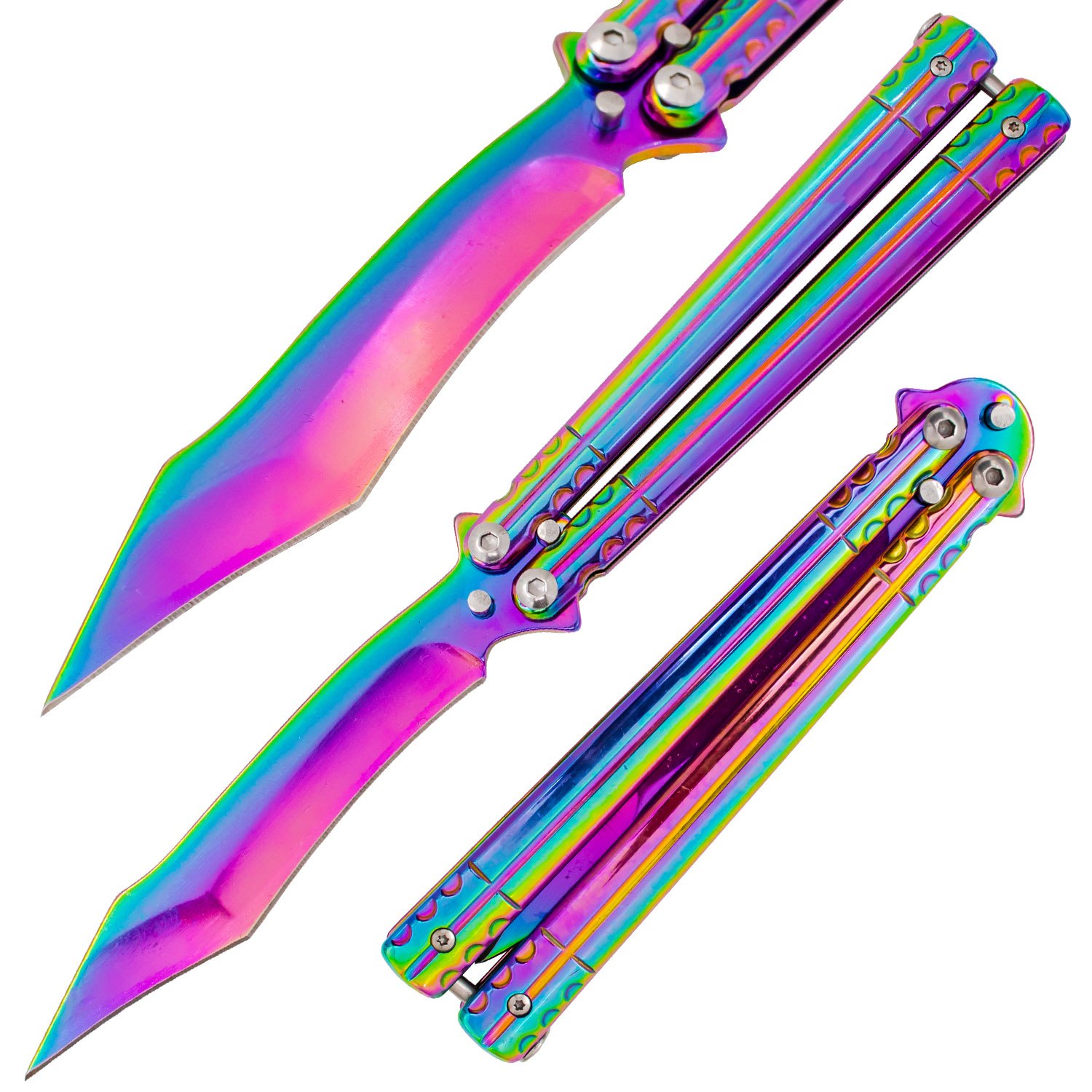 Rainbow Luminescence Balisong Butterfly,Solid Stainless Handle,