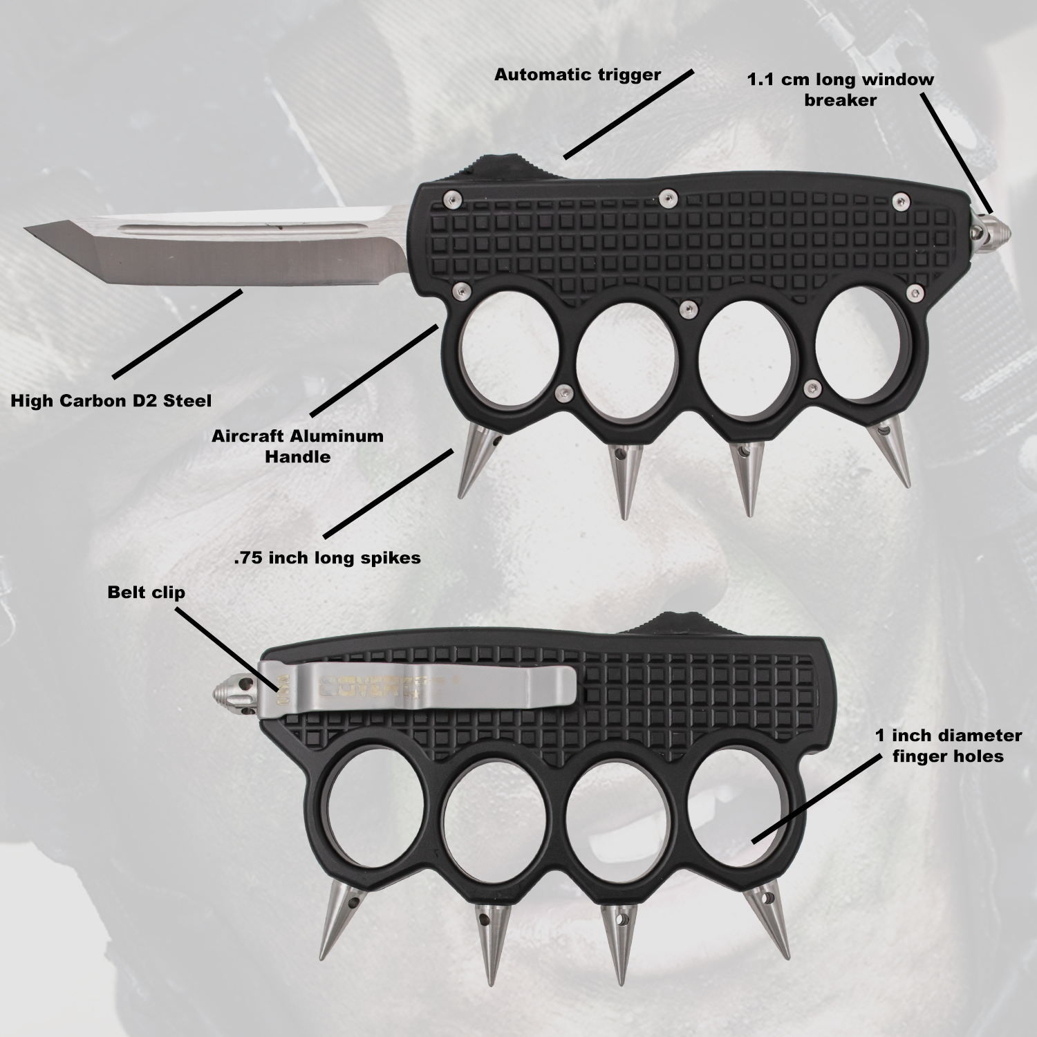 Subtle Serpent Automatic OTF Knuckle Knife with Tool and Carrying Case DP