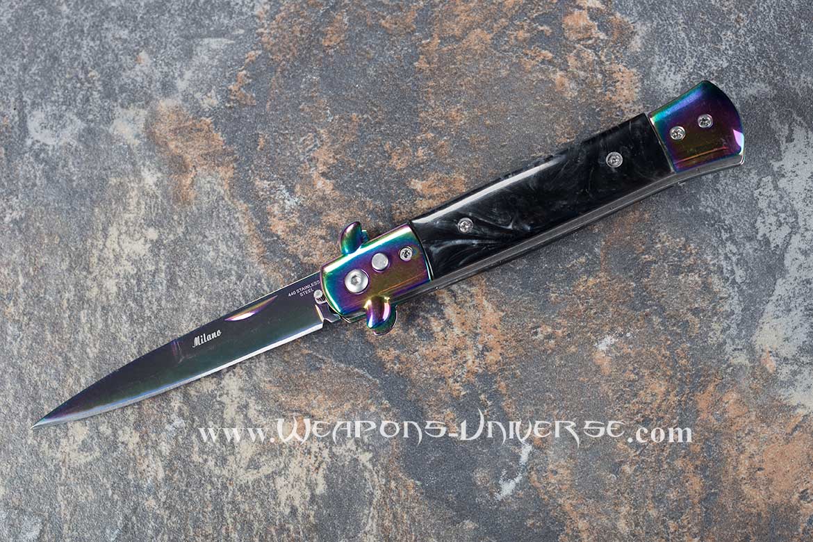 Black Marble Titanium Switchblade Automatic Knife