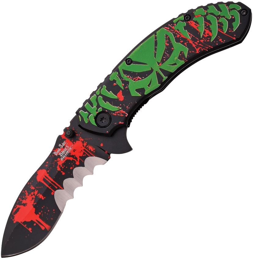 Dark Side DSA013BGR Linerlock A/O Skull Knife, Green