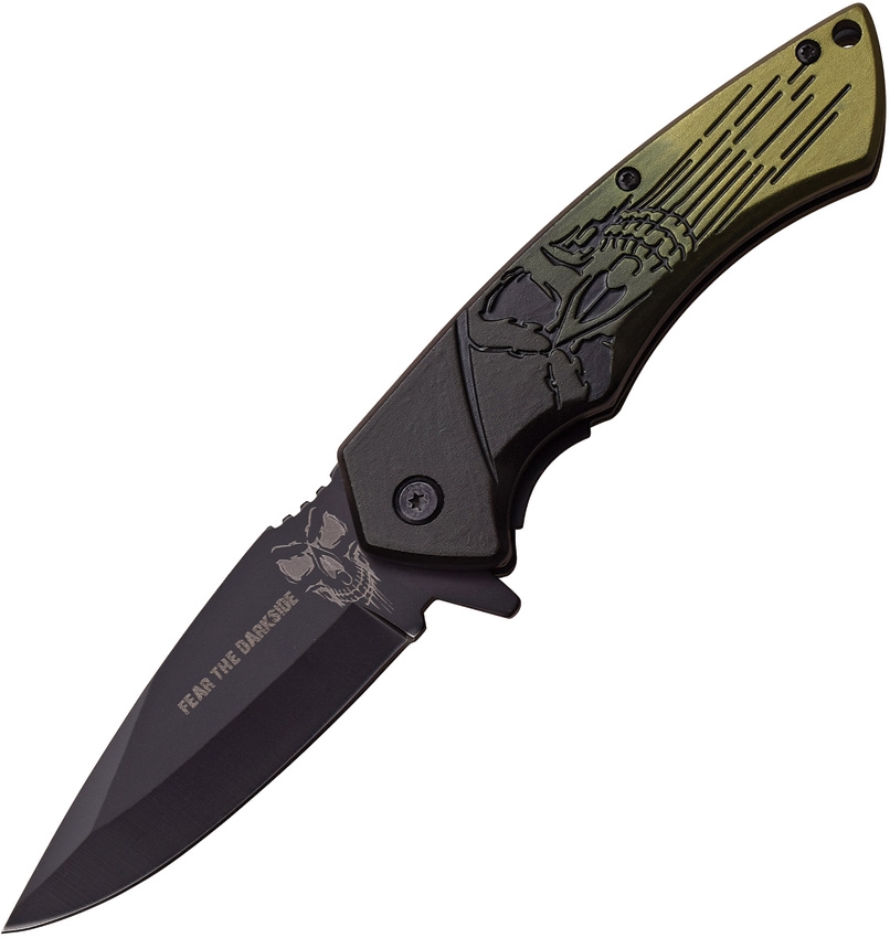 Dark Side DSA053GN Skull Linerlock A/O Knife, Green